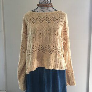 Avalin Soft Butter Yellow 100% Cotton Crochet Sweater Women's Size M